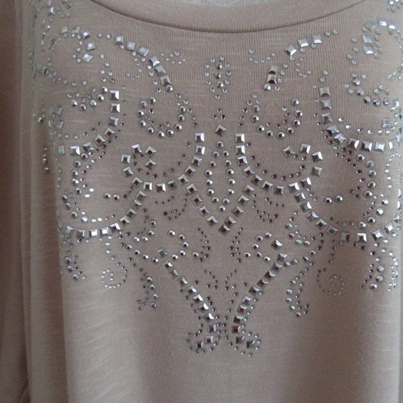 FRENCH BAZAAR beige studded oversized tunic shirt - handkerchief hem - Womens XL - Picture 5 of 8